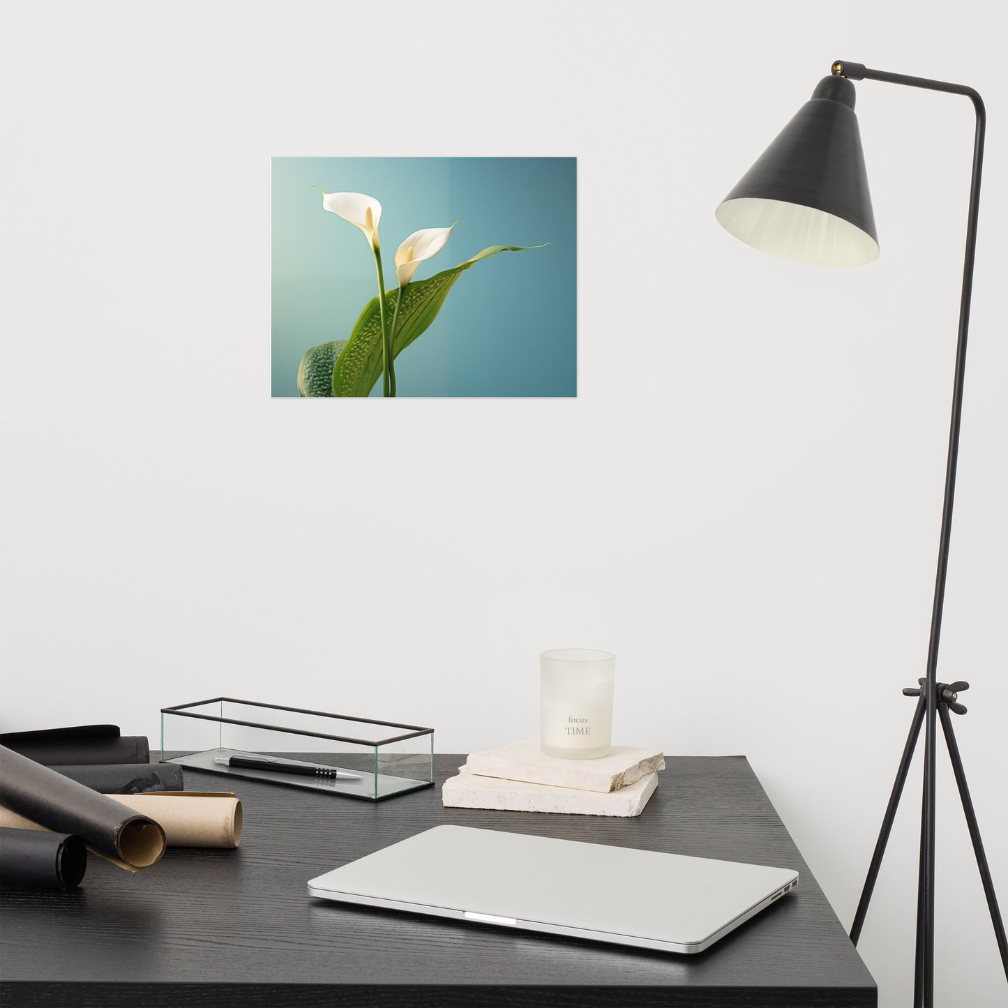 Tranquil Twosome Calla Lily Minimal Photorealism - Digital Artwork Loose Art Print