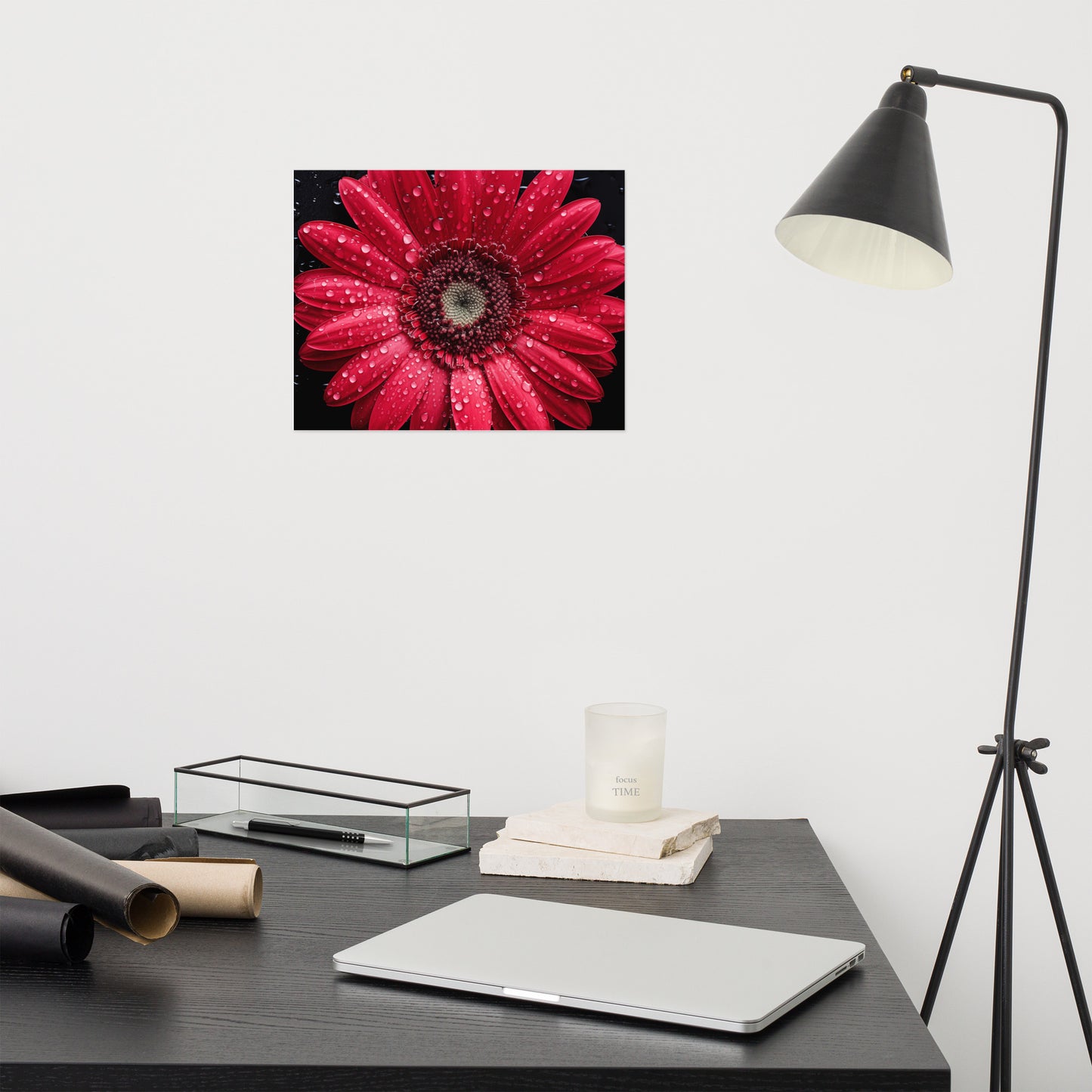 Red Floral Wall Art: Crimson Dew Realism Painting Digital Artwork Loose Art Print