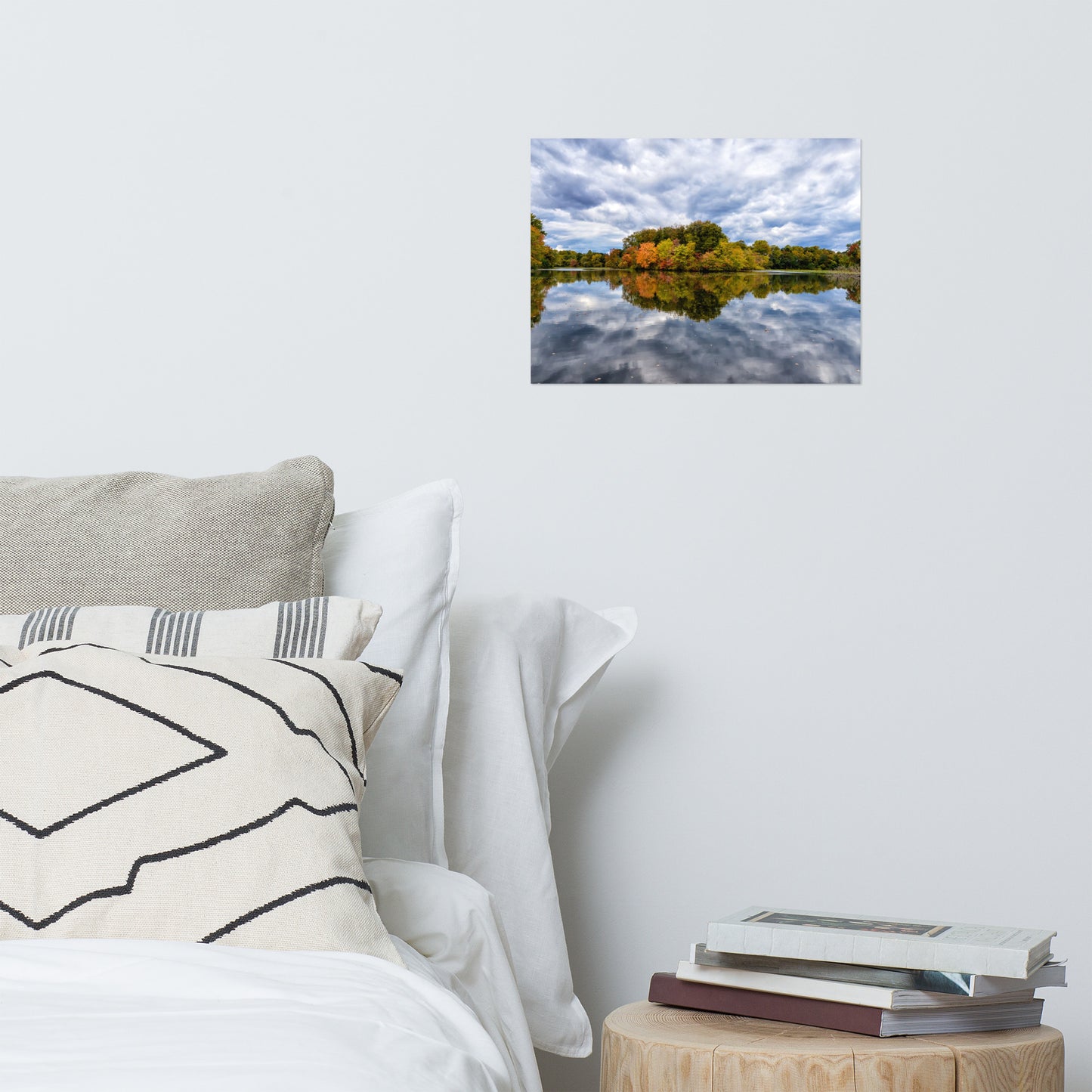 Simple Wall Decor Bedroom: Fall Trees on Edge of Pond With Stormy Sky - Rustic / Rural / Country Style Landscape / Nature Loose / Unframed / Frameless / Frameable Photograph Wall Art Print - Artwork