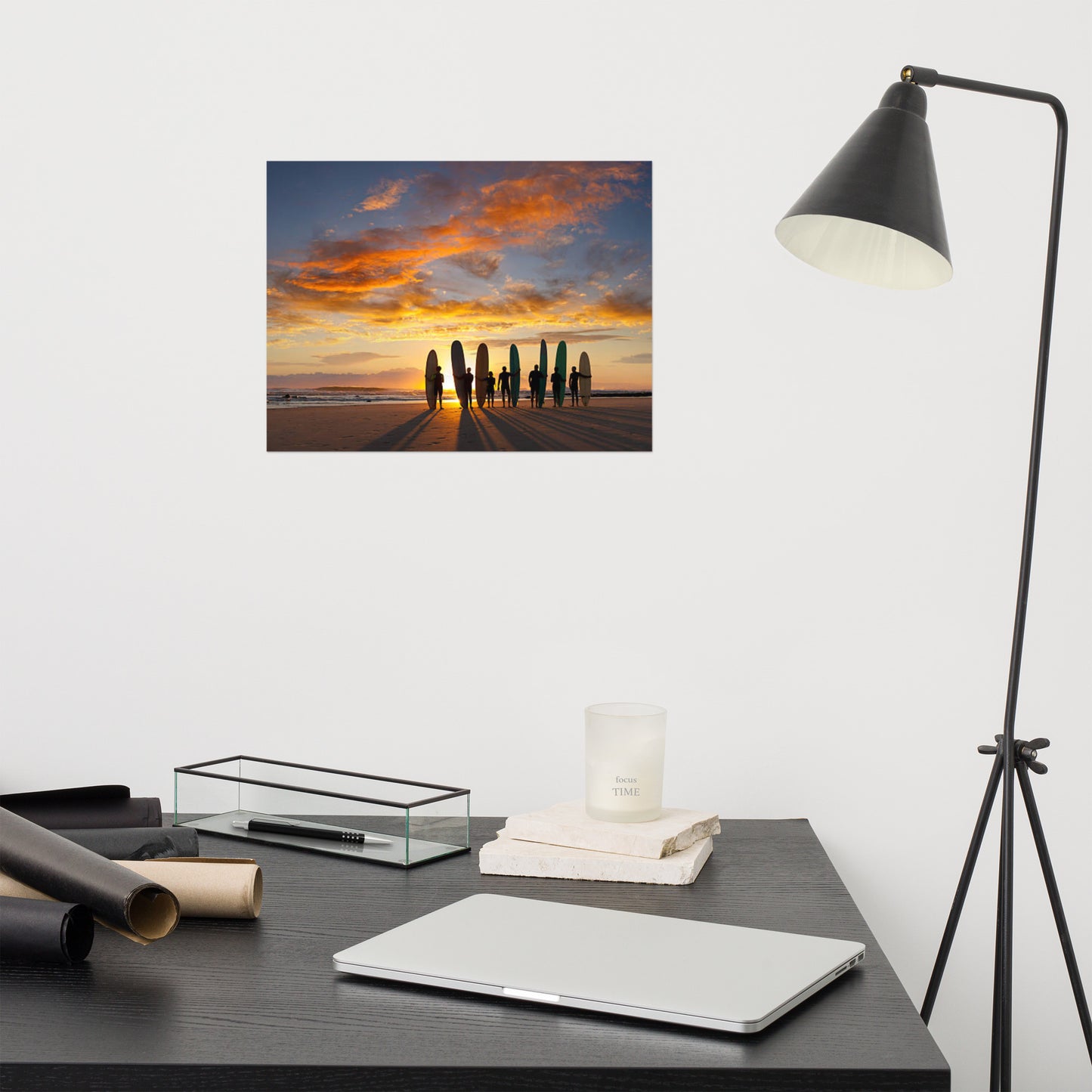 Silhouettes of Stoke: A Malibu Sunrise Coastal Lifestyle Abstract Nature Photograph Loose Wall Art Print