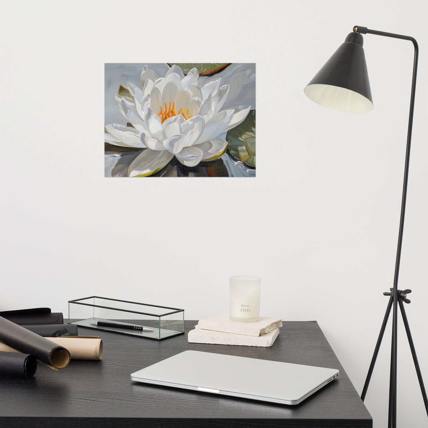 Peaceful White Waterlily Floral Botanical Digital Artwork Loose / Frameable / Frameless Art Print