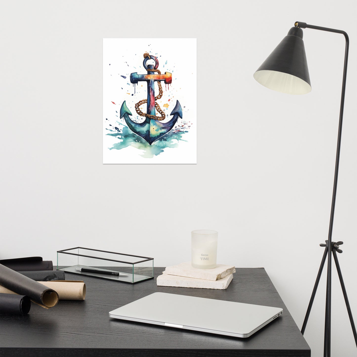 Coastal Art Print: "Anchored in Color" Watercolor Painting - Digital Artwork - Loose