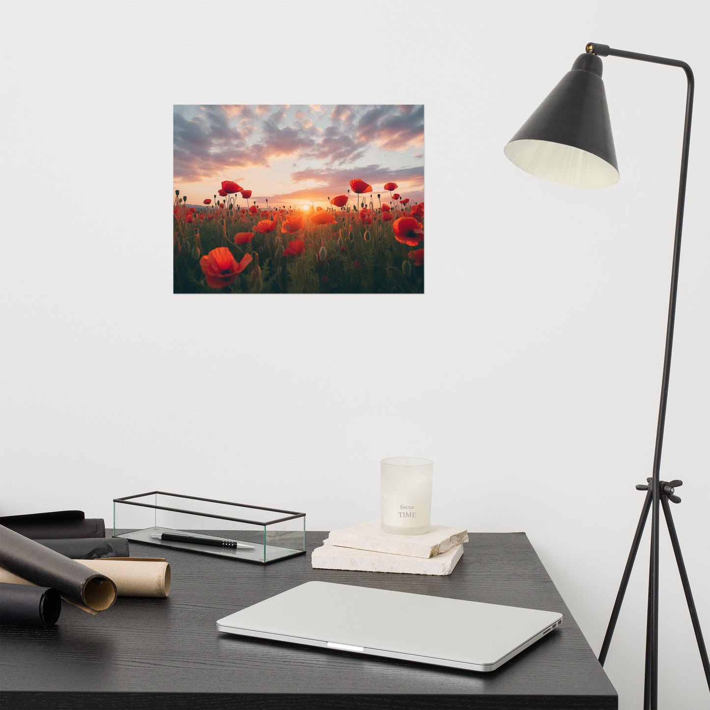 Artwork of Poppies: A Field of Memories Poppy Sunset Photorealism - Digital Artwork Loose Art Print