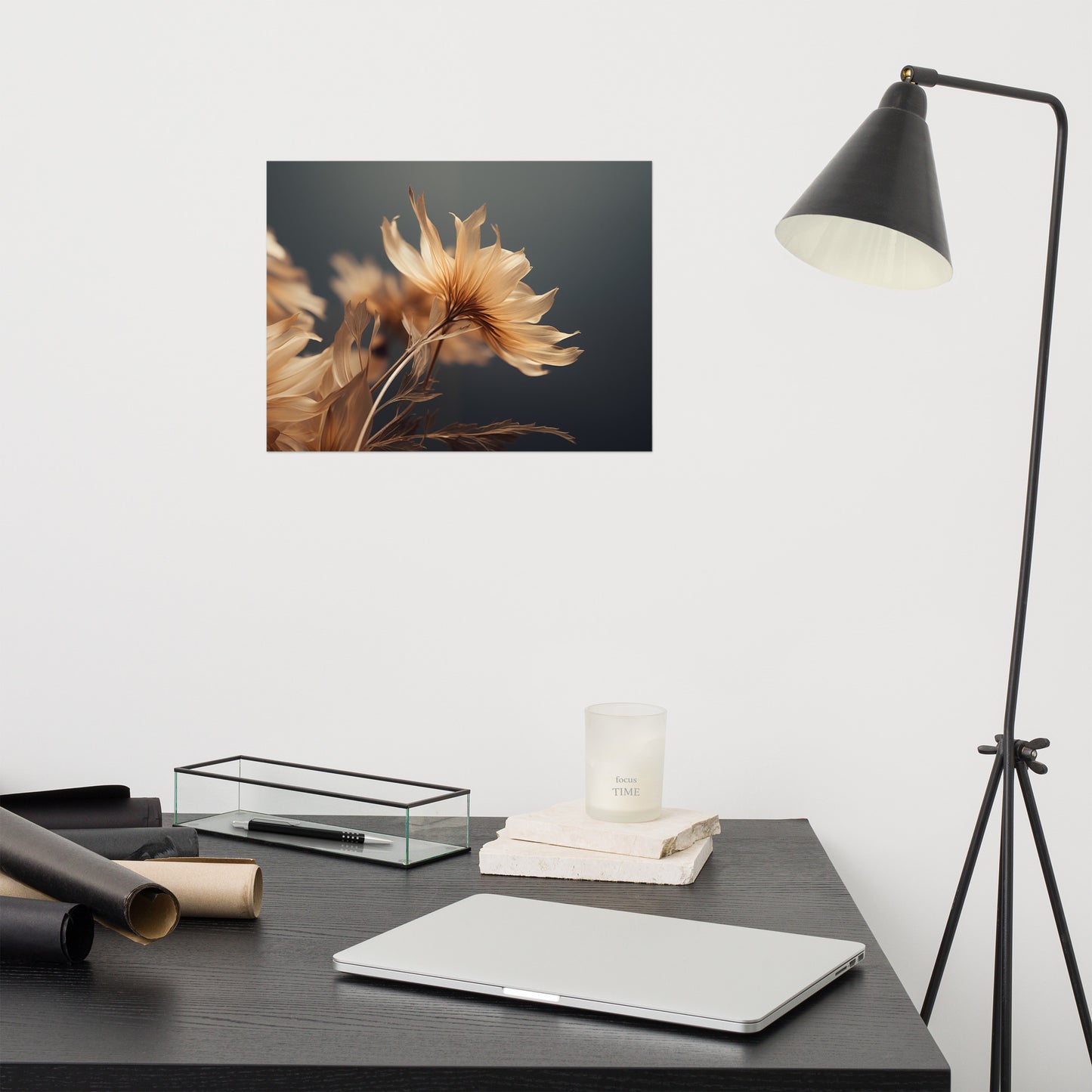 Gold Floral Wall Art: A Golden Moment Floral Photorealism - Digital Artwork Loose Art Print