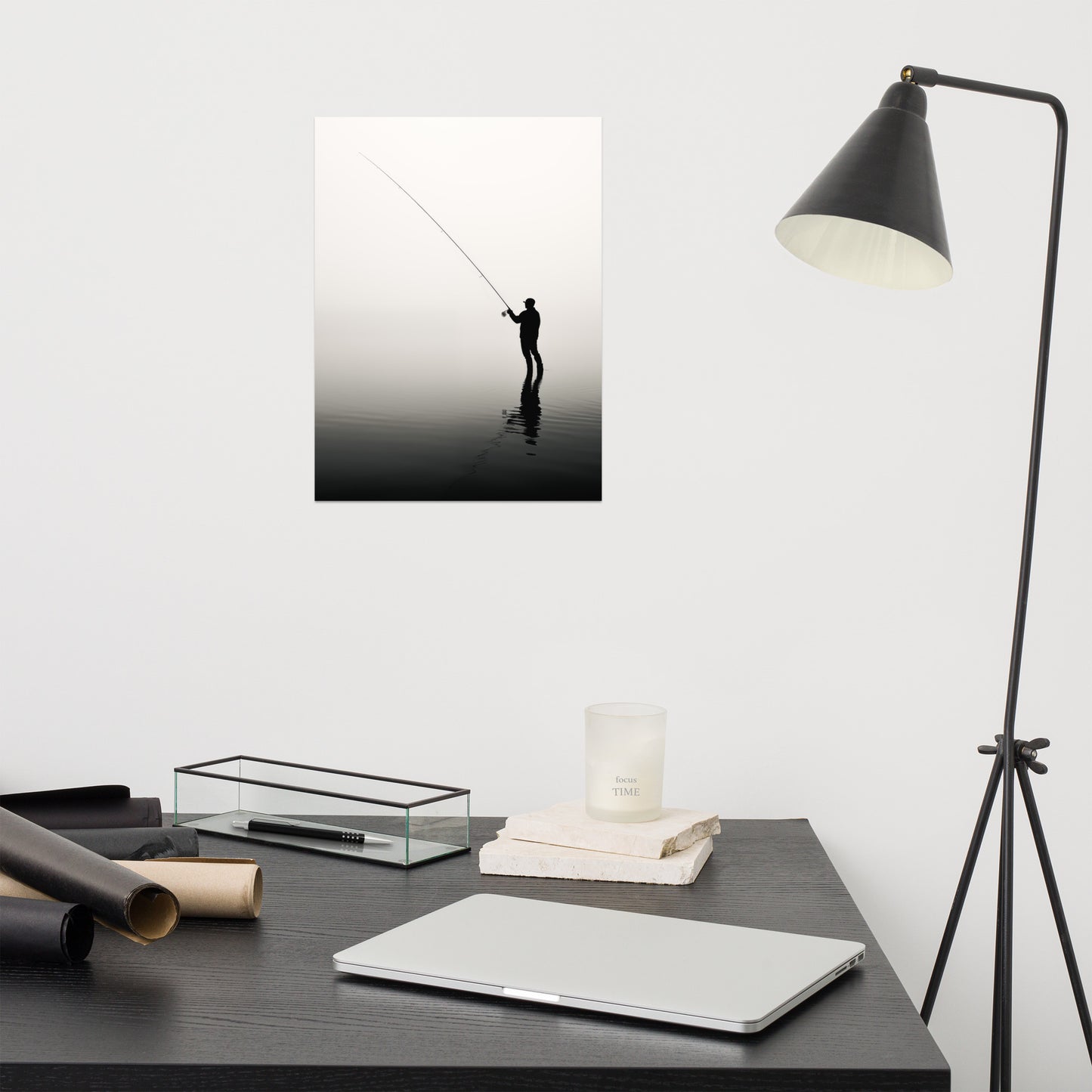 Fishing Art: Angler's Reverie Minimal Fishing Photorealism - Digital Artwork Loose Print