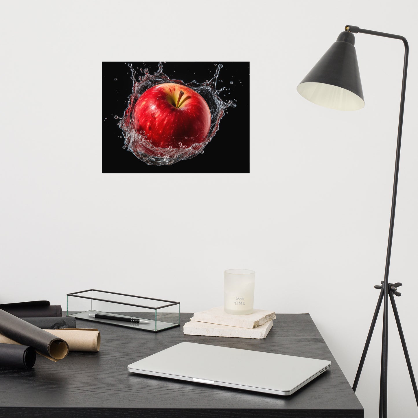 Apple Splashdown - Apple in Water Photorealism - Digital Artwork Loose Print