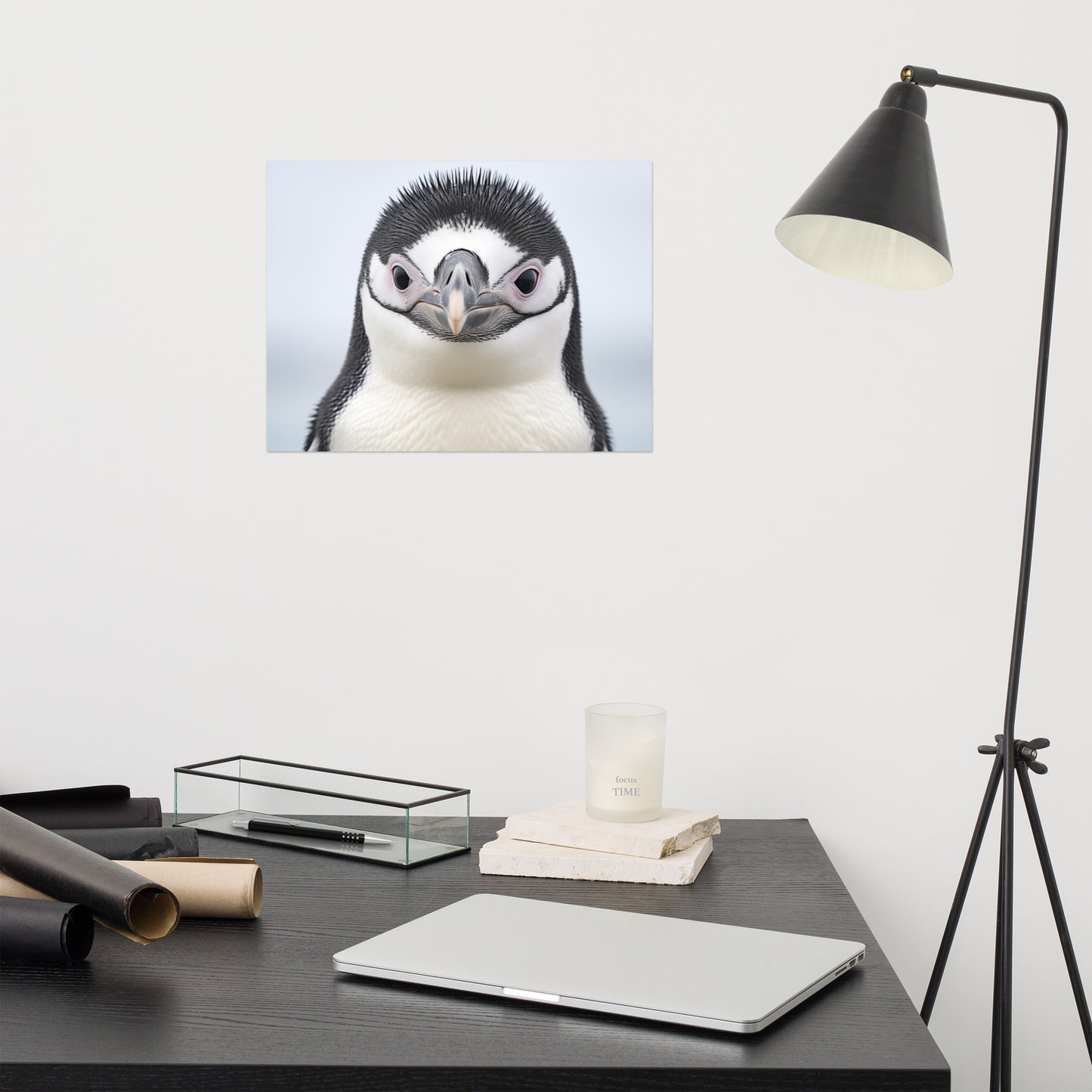 Cute Penguin Art: Chinstrap Penguin Chick Portrait Photorealism - Digital Artwork Loose Art Print