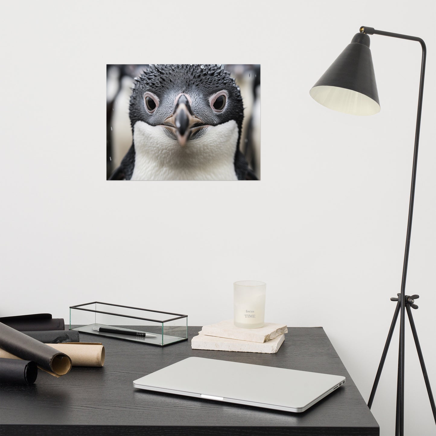 Wall Art Penguin: Close-up of a Baby Penguin Photorealism - Digital Artwork Loose Art Print