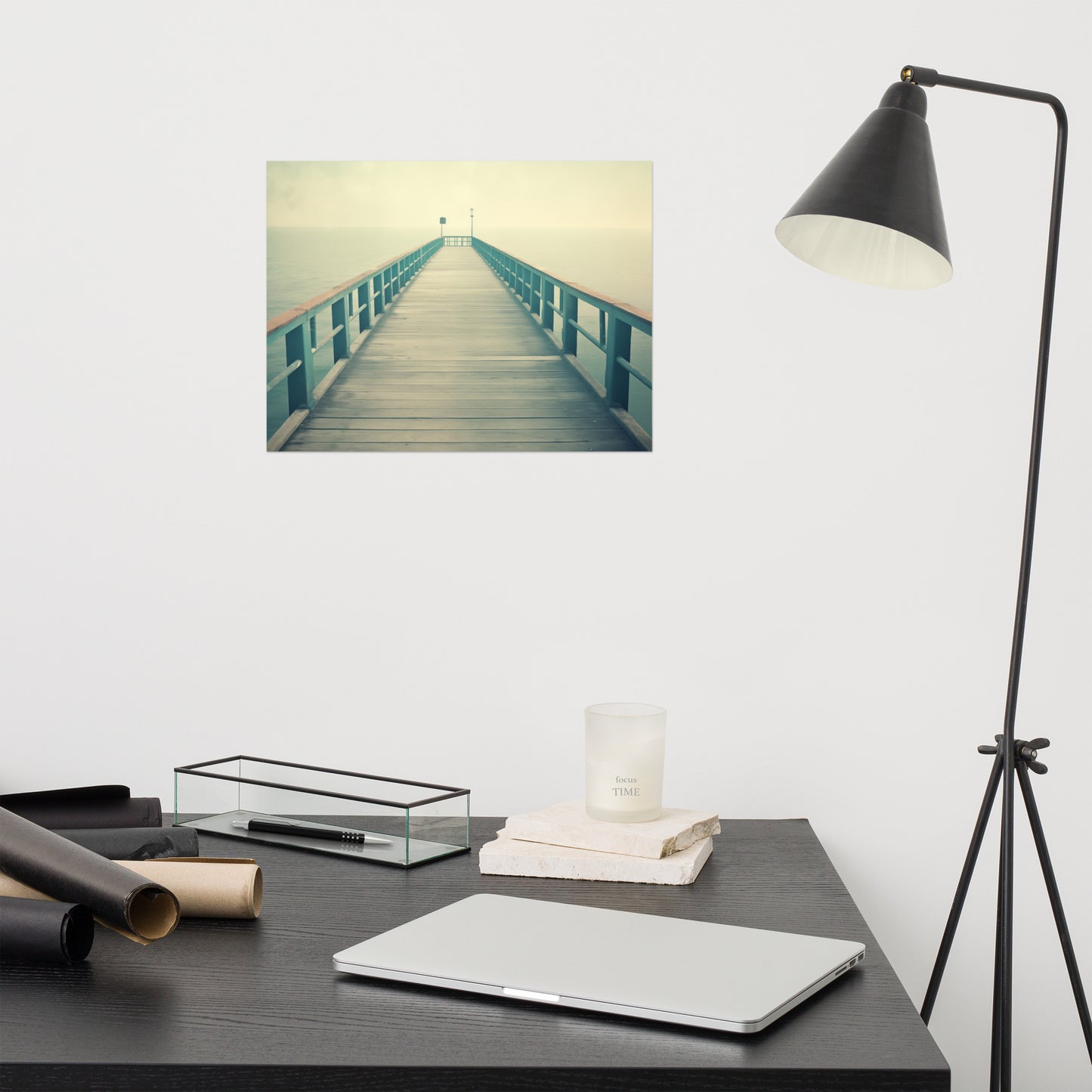 Pier Art: Coastal Calm Subdued Retro Coastal Photorealism - Digital Artwork Loose Print