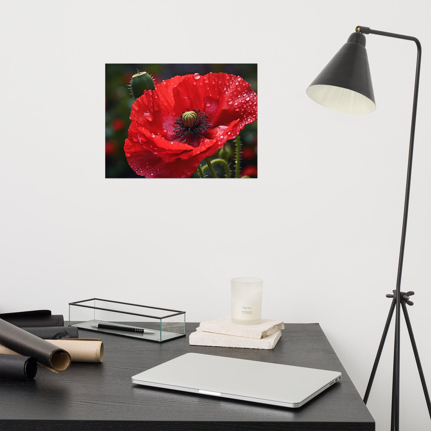 Floral Poster Prints: Crimson Solitude Photorealism - Digital Artwork Loose Art Print