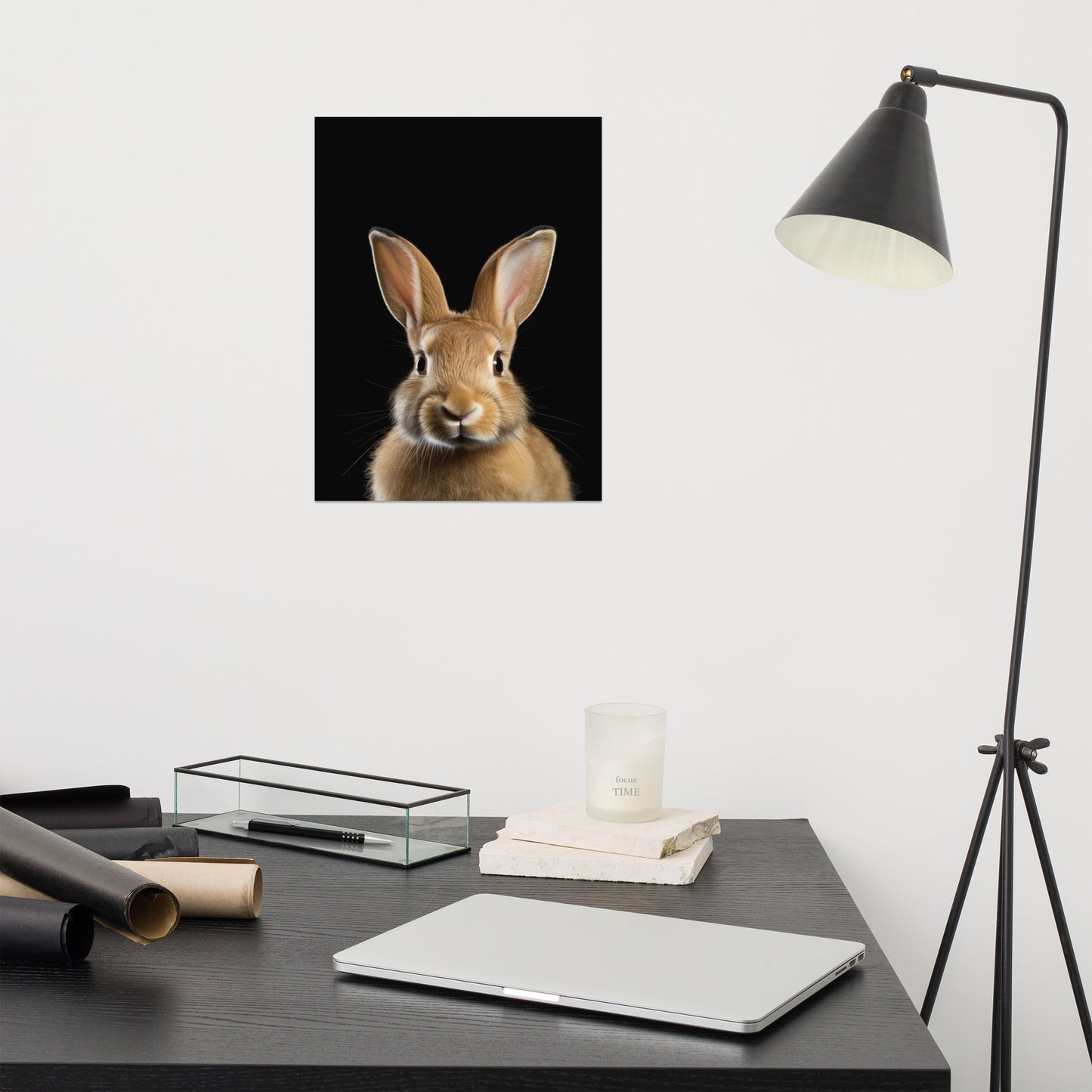 Play Room Wall Art: Curious Cottontail Rabbit Portrait Photorealism - Digital Artwork Loose Art Print