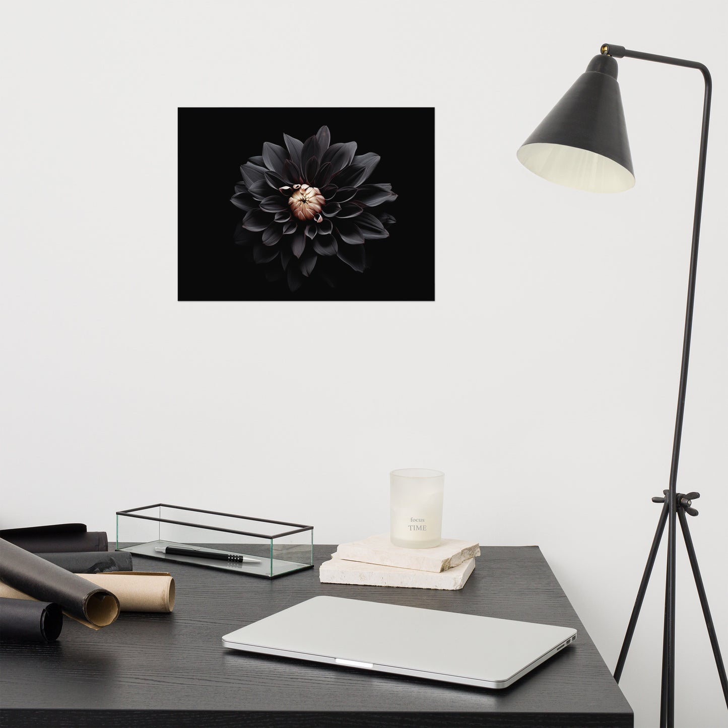 Floral Painting: Dahlia in the Shadows Black Flowers Photorealism - Digital Artwork Loose Art Print