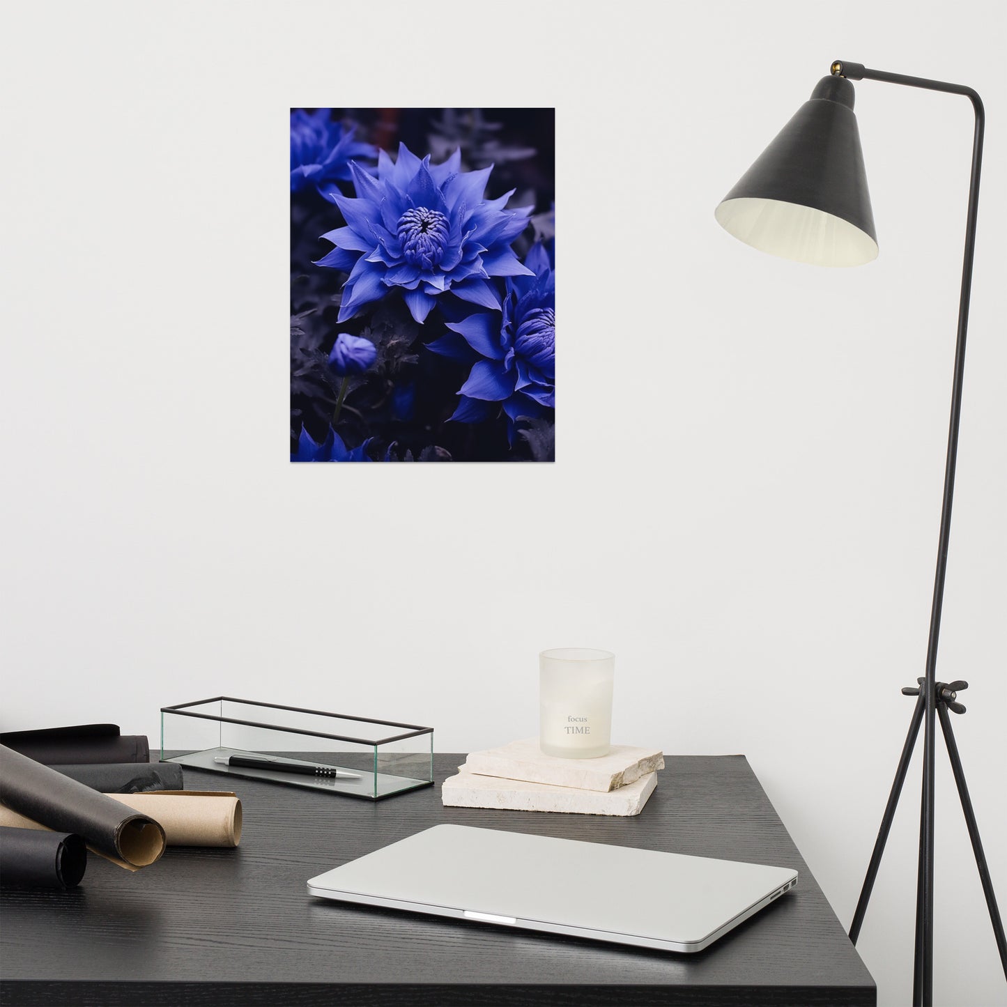 Blue Flower Painting: Dahlia Majesty Photorealism - Digital Artwork Loose Art Print