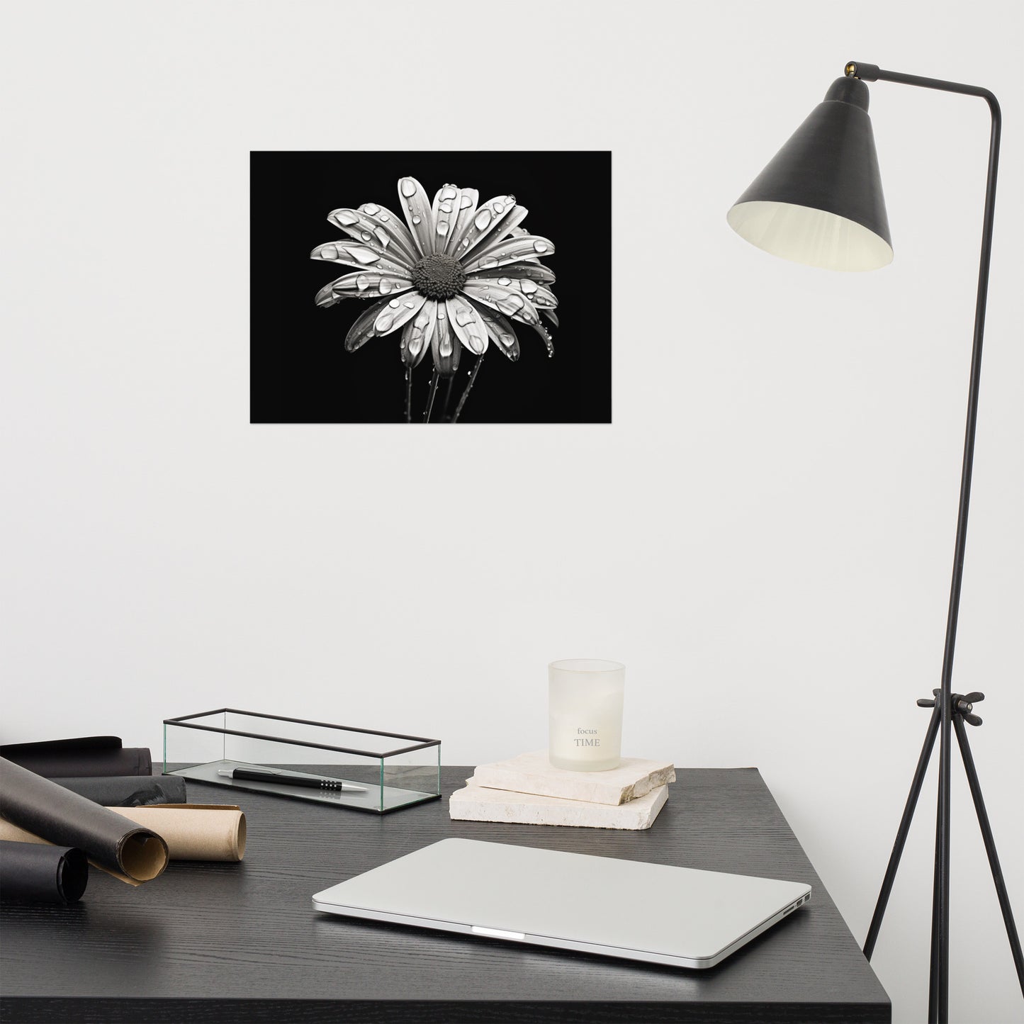 Still Art Flowers: Dark Bloom Daisy Photorealism - Digital Artwork Loose Art Print