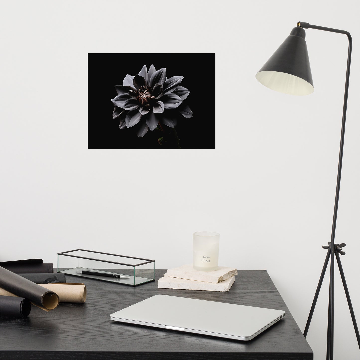 Black Flower Painting: Dark Elegance Photorealism - Digital Artwork Loose Art Print