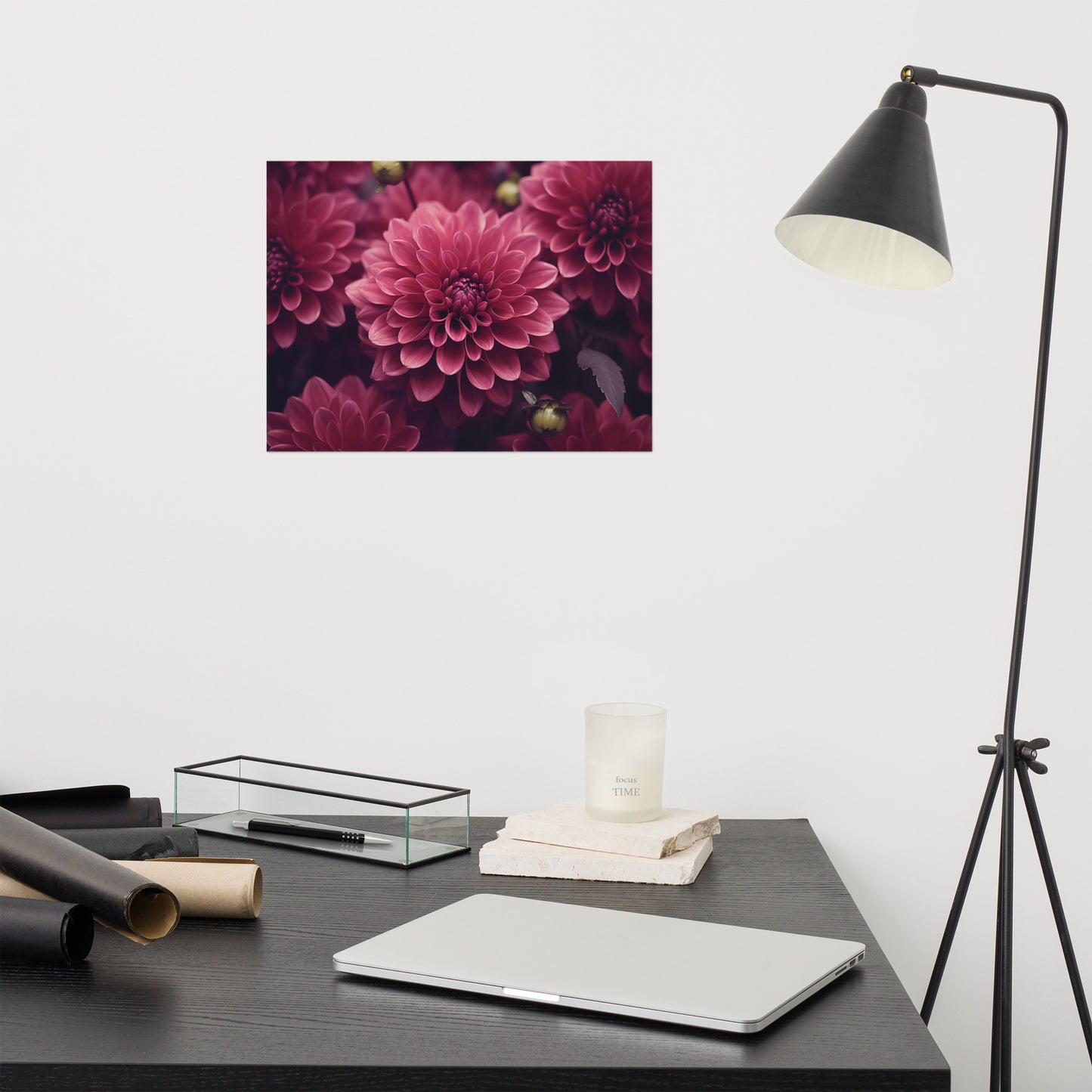 Simple Floral Wall Art: Delicate Details Burgundy Flowers Photorealism - Digital Artwork Loose Art Print