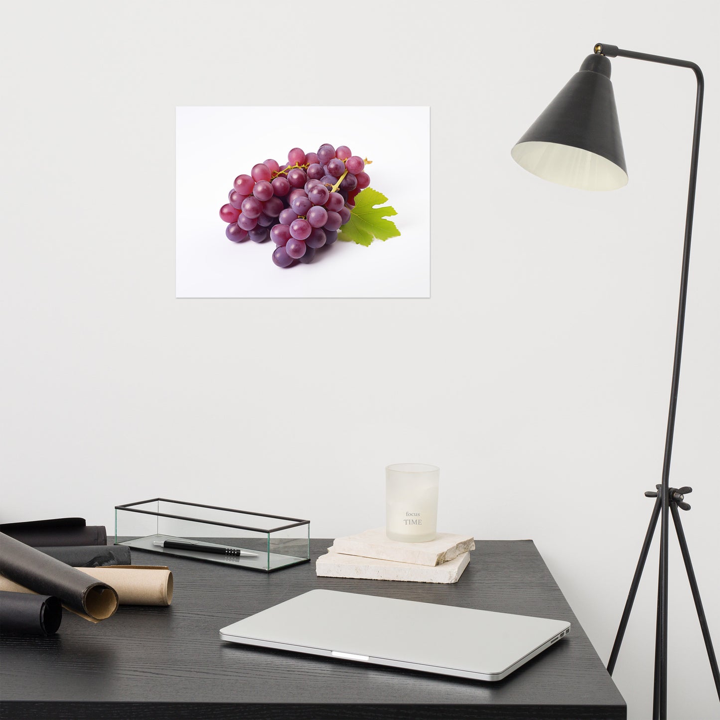 Art with Grapes: Cluster of Delight Purple Grapes on White Photorealism - Digital Artwork Loose Art Print