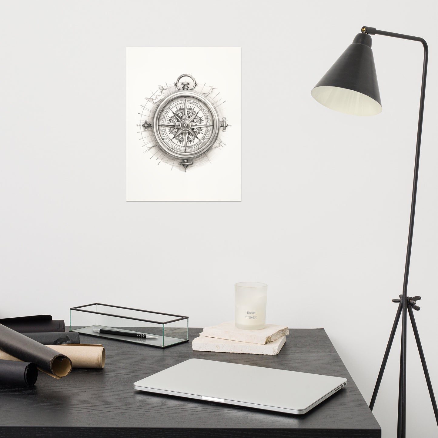 Nautical Compass Wall Art: "Compass Rose" Pencil Sketch Drawing - Digital Artwork Loose Print