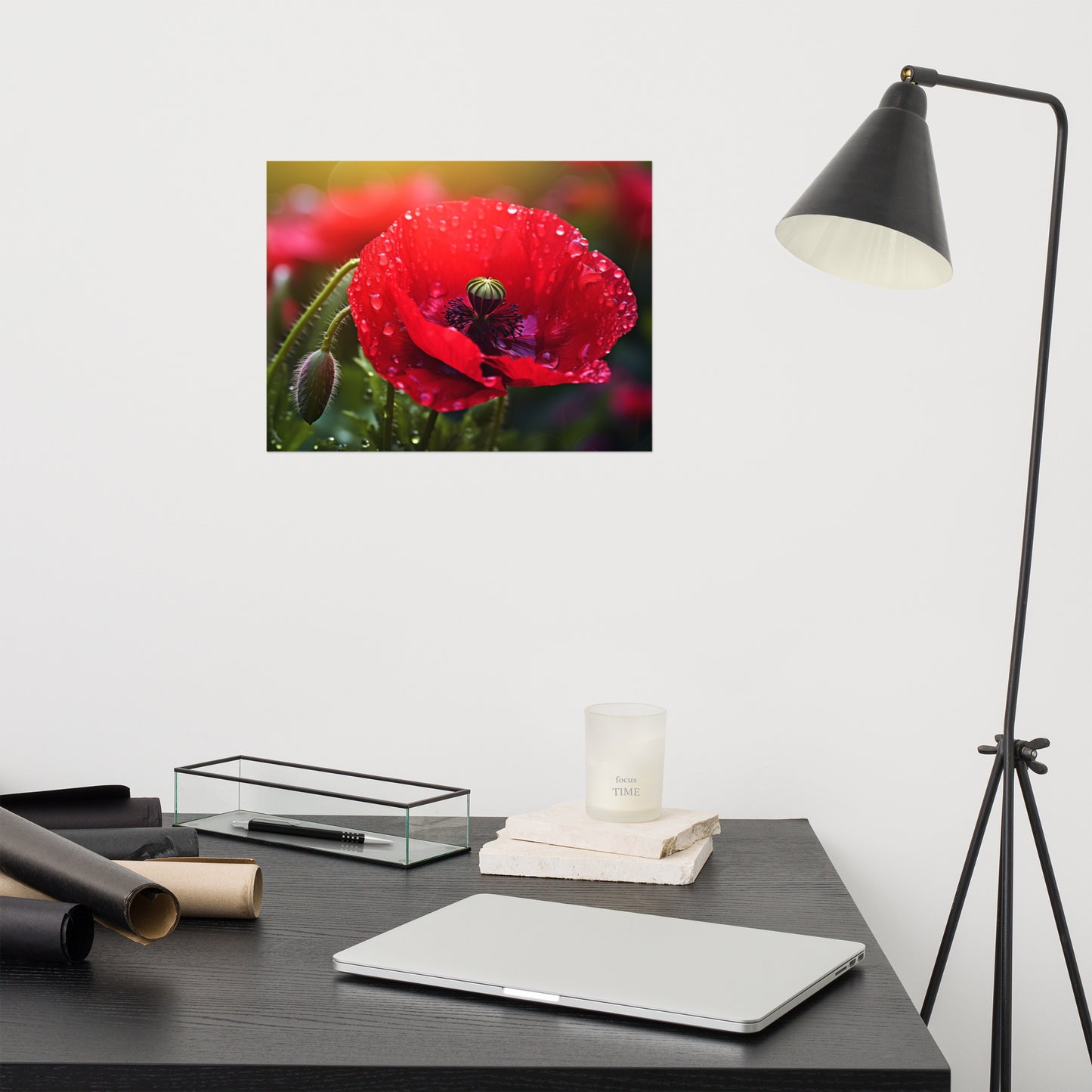 Poster Painting Flowers: Dew-kissed Remembrance Photorealism - Digital Artwork Loose Art Print