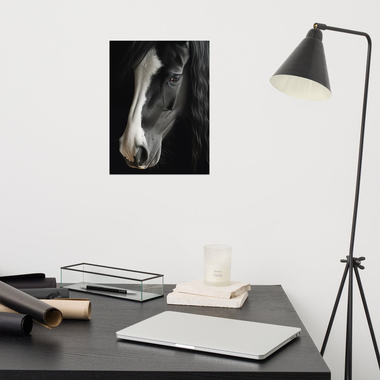 Equestrian Art Prints: Ebony and Ivory Photorealism - Digital Artwork Loose Art Print