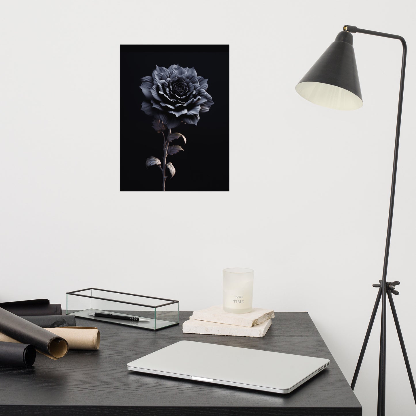 Unique Flower Painting: Ebony Enchantment Rose Black Flowers Photorealism - Digital Artwork Loose Art Print