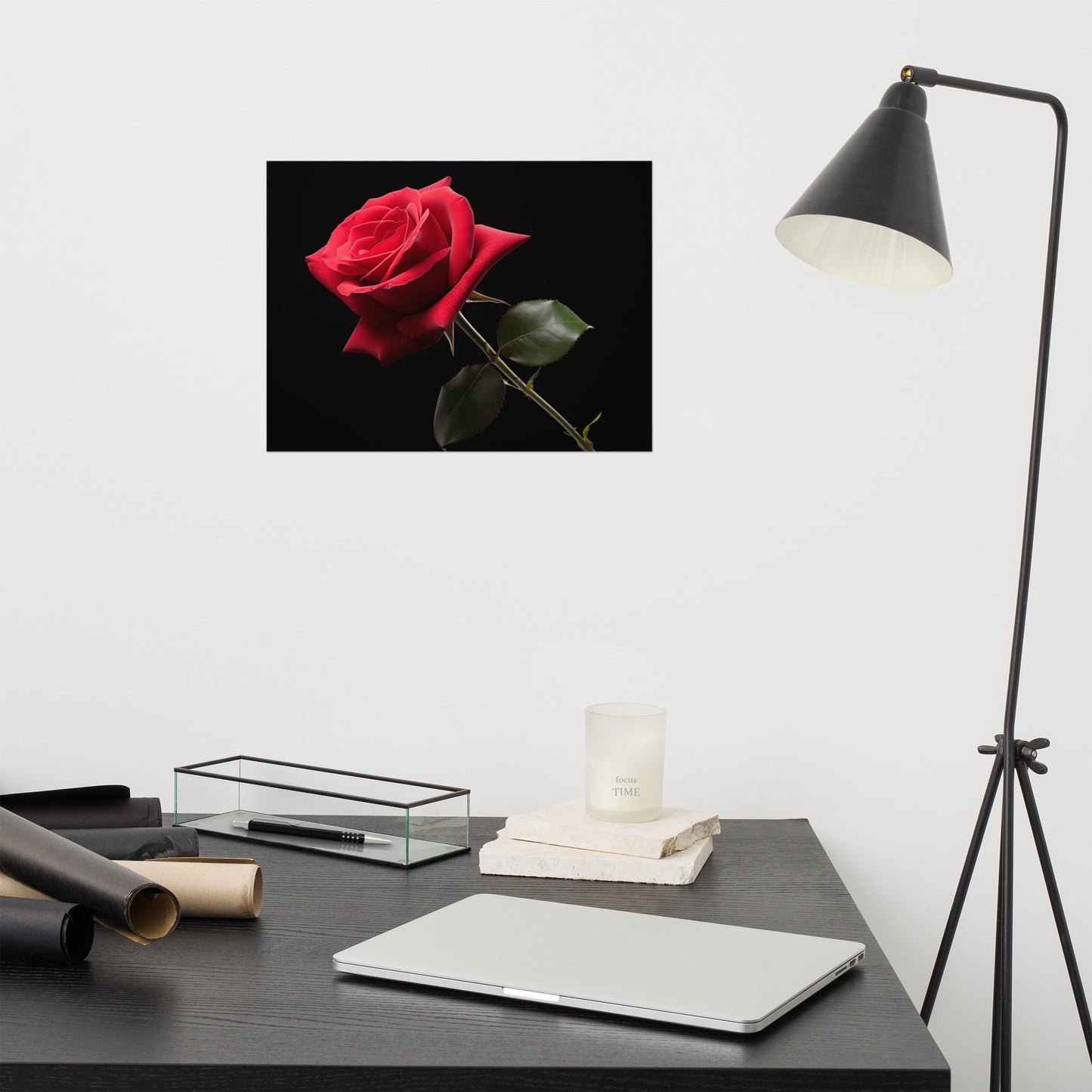 Red Floral Wall Art: Ebony Serenade Photorealism - Digital Artwork Loose Art Print