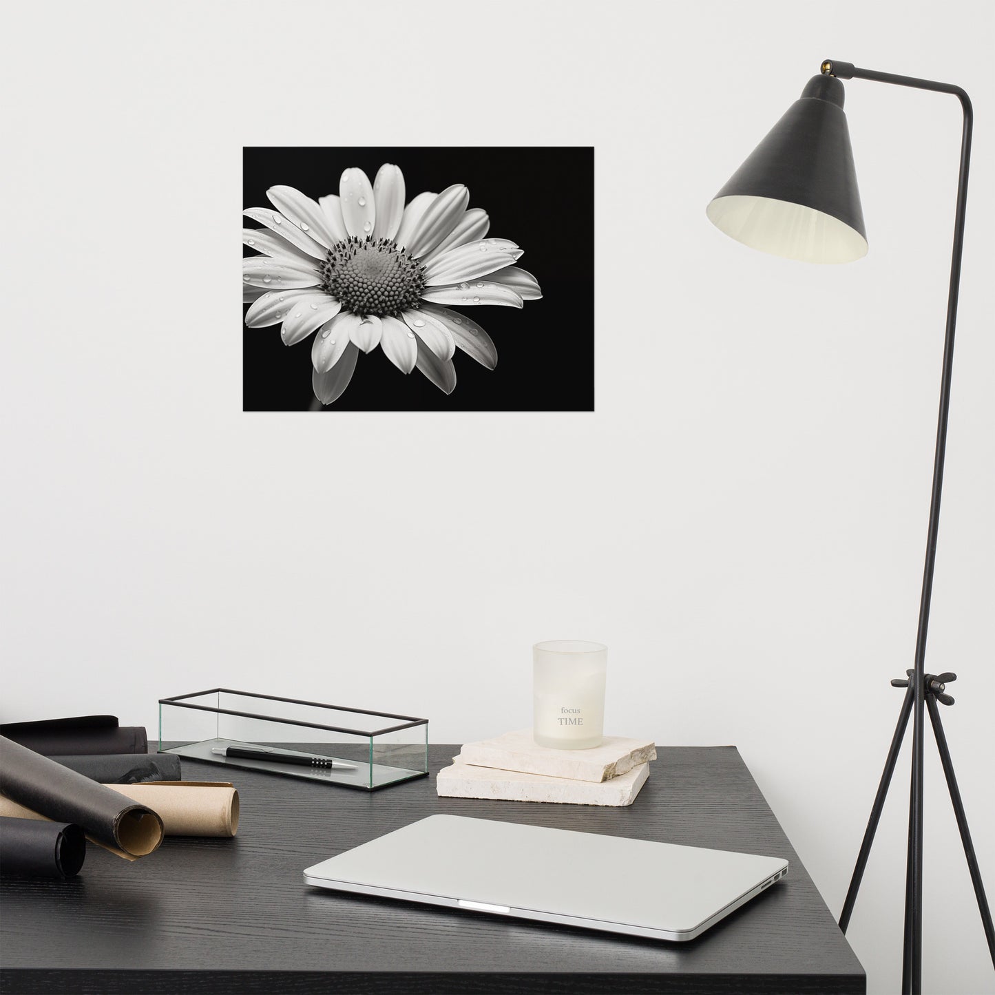 Flower Poster Prints: Elegance in Shadows Daisy Photorealism - Digital Artwork Loose Art Print