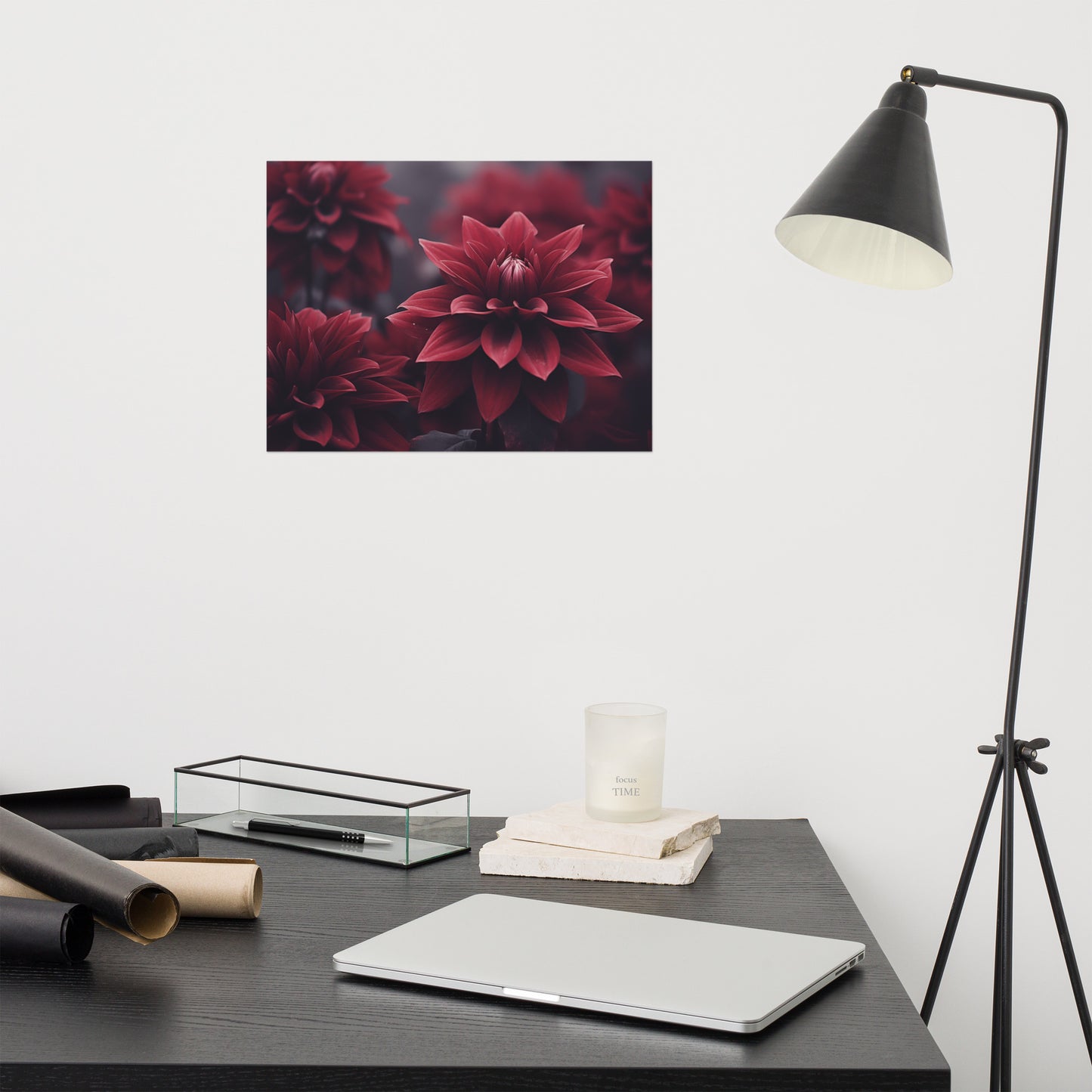 Burgundy Floral Wall Art: Enchanted Dahlia Photorealism - Digital Artwork Loose Print