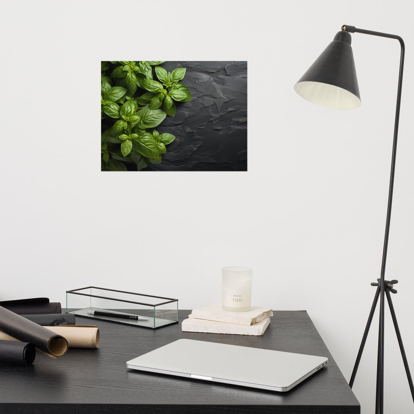 Herb and Art: Essence of Basil Photorealism - Digital Artwork Loose Art Print