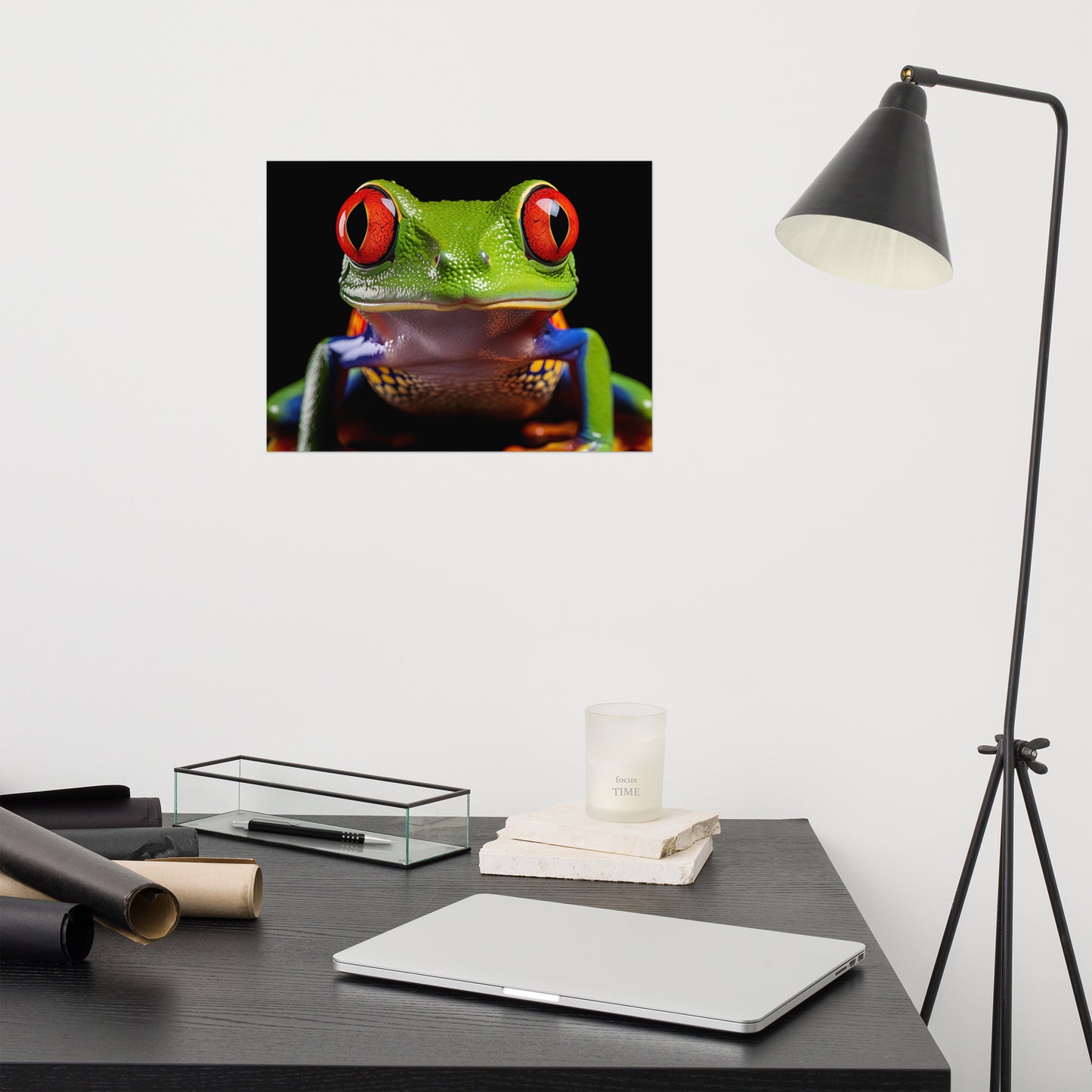 Colorful Frog Art: Eyes of the Jungle Close-up Photorealism - Digital Artwork Loose Print