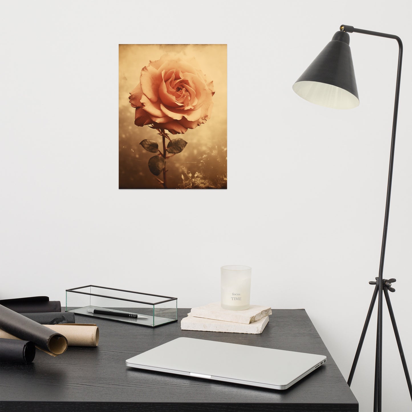 Modern Flower Painting: Faded Elegance Rose Vintage Retro Subdued Photorealism - Digital Artwork Loose Art Print