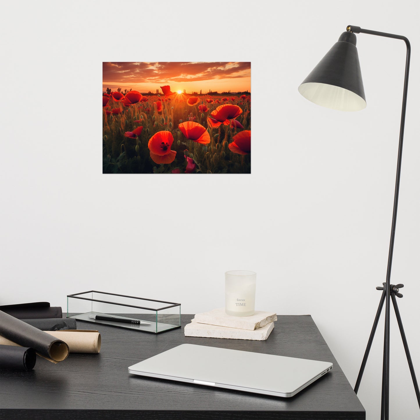 Field of Dreams Poppy Field Sunset Photorealism - Digital Artwork Loose Art Print