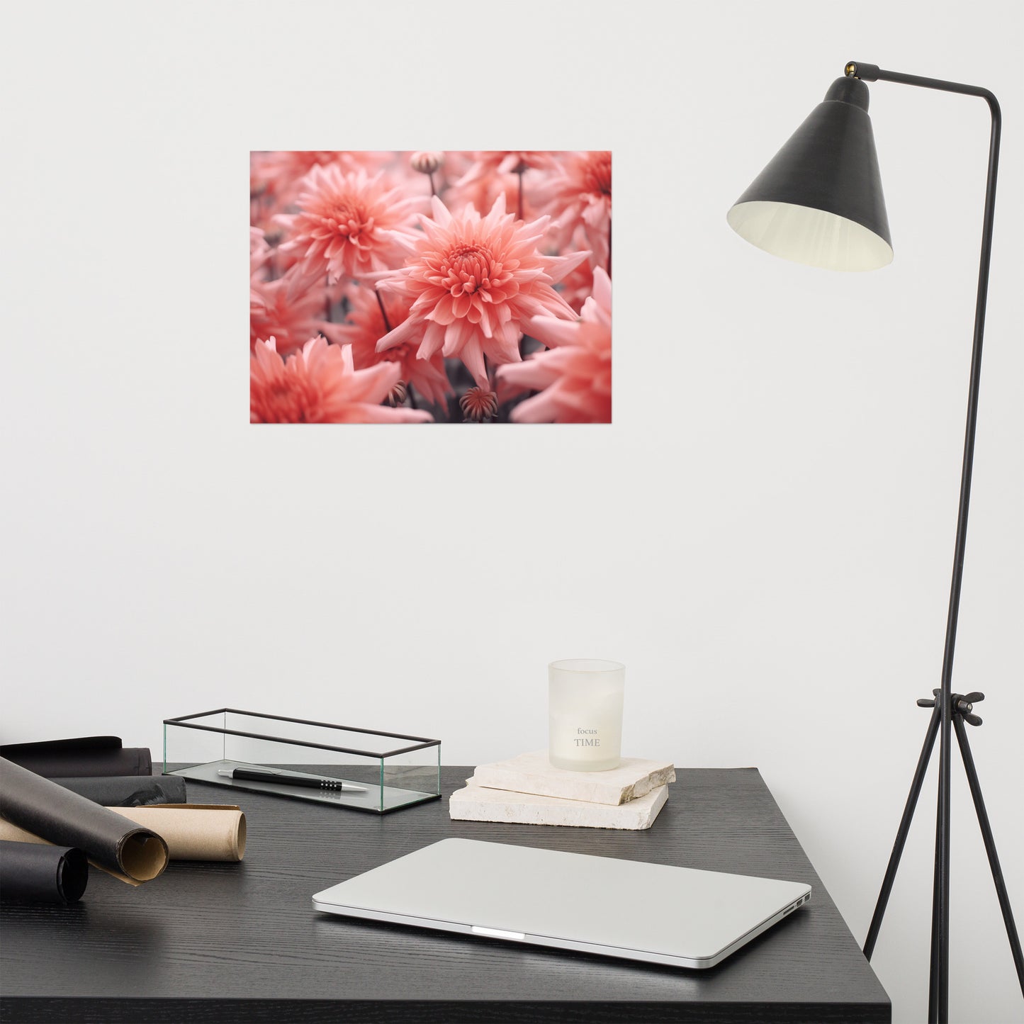 Fire on the Horizon - Dahlia Coral Flowers Photorealism - Digital Artwork Loose Art Print