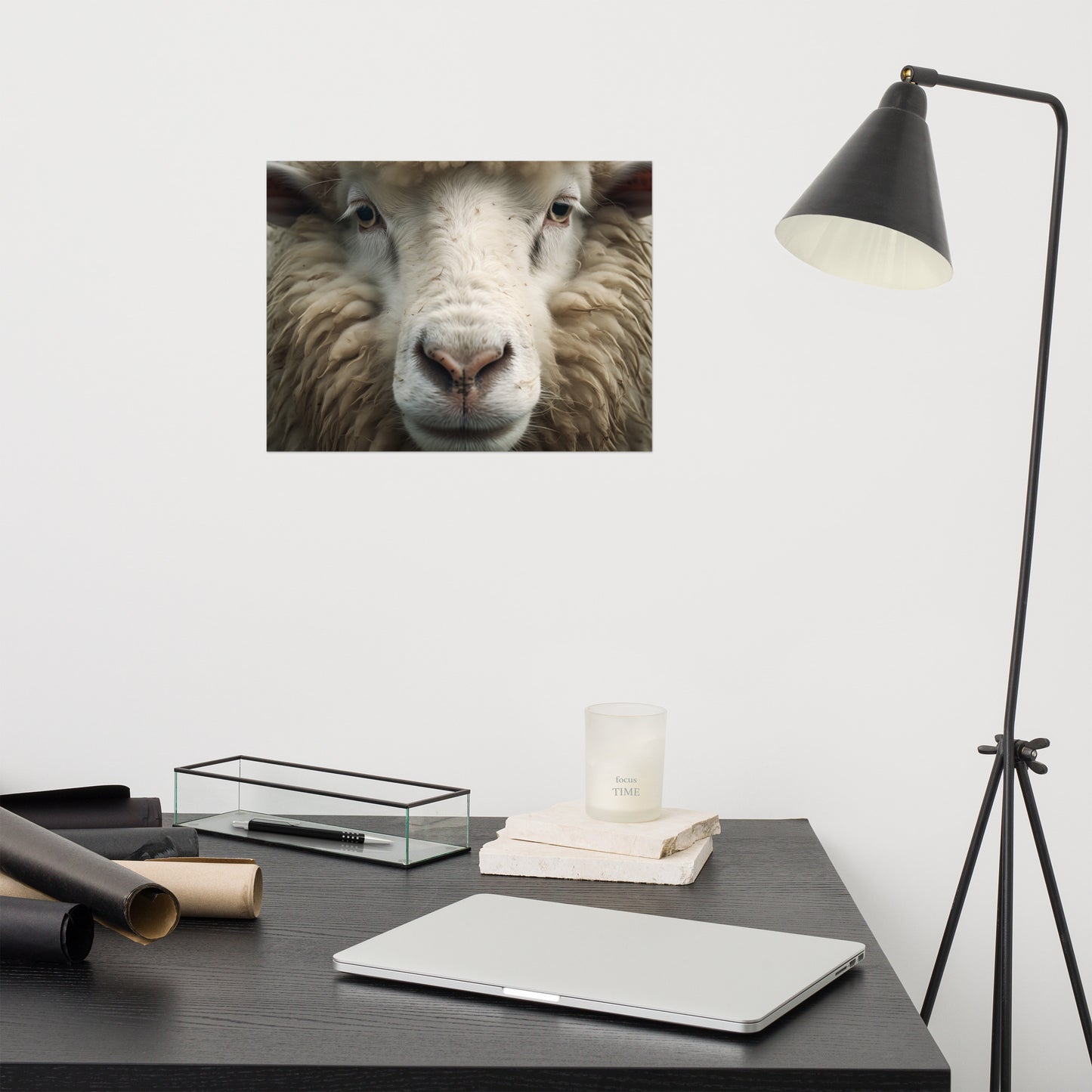 Fleece Face Sheep Portrait Photorealism - Digital Artwork Loose Art Print