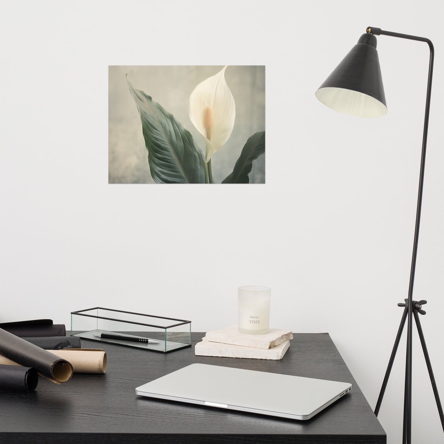 Floral Tranquility Peace Lily Retro Subdued Photorealism - Digital Artwork Loose Art Print