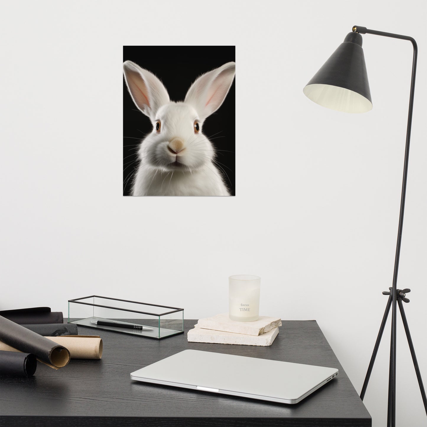 Gentle Gaze Rabbit Portrait Photorealism - Digital Artwork Loose Art Print