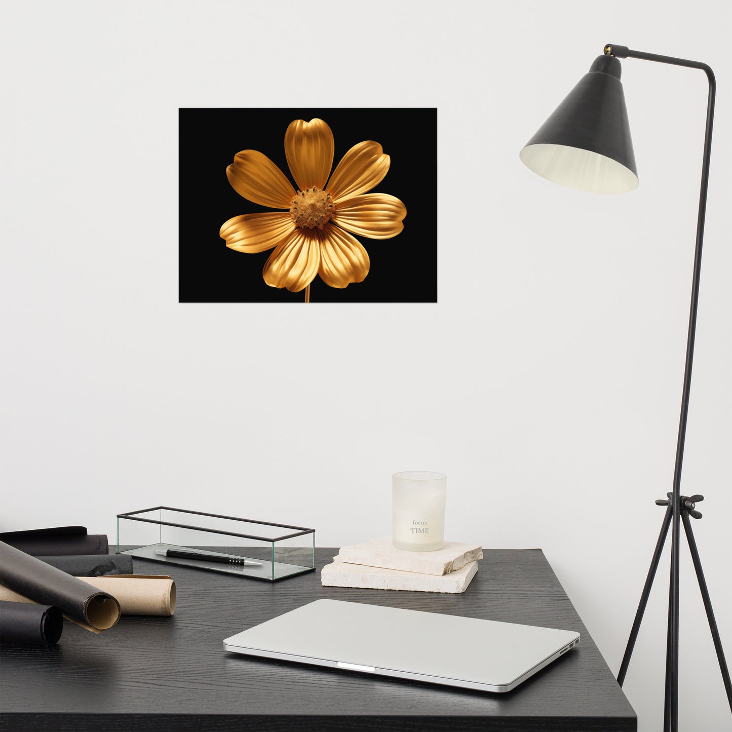 Golden Bloom Floral Gold Color Photorealism - Digital Artwork Loose Art Print