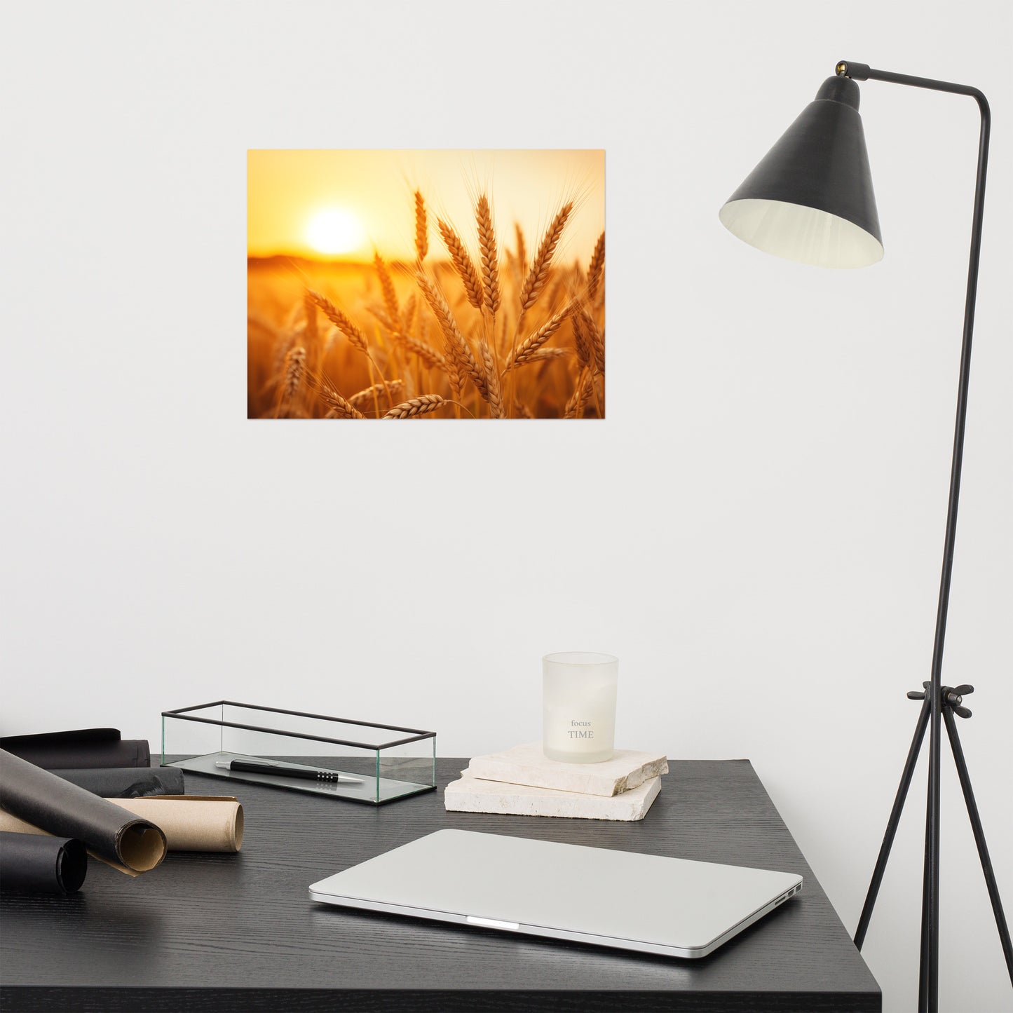 Golden Hour Harvest Minimal Botanical  Rustic Subdued Wheat Crops Photorealism - Digital Artwork Loose Art Print