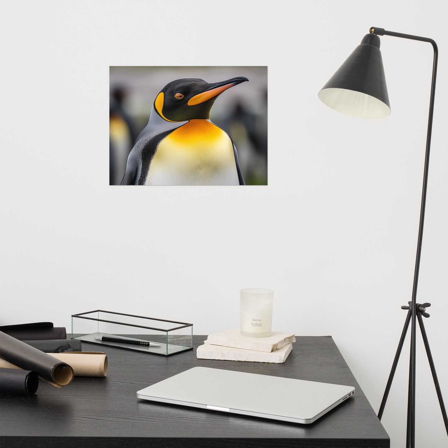 Golden Majesty Penguins Photorealism - Digital Artwork Loose Art Print