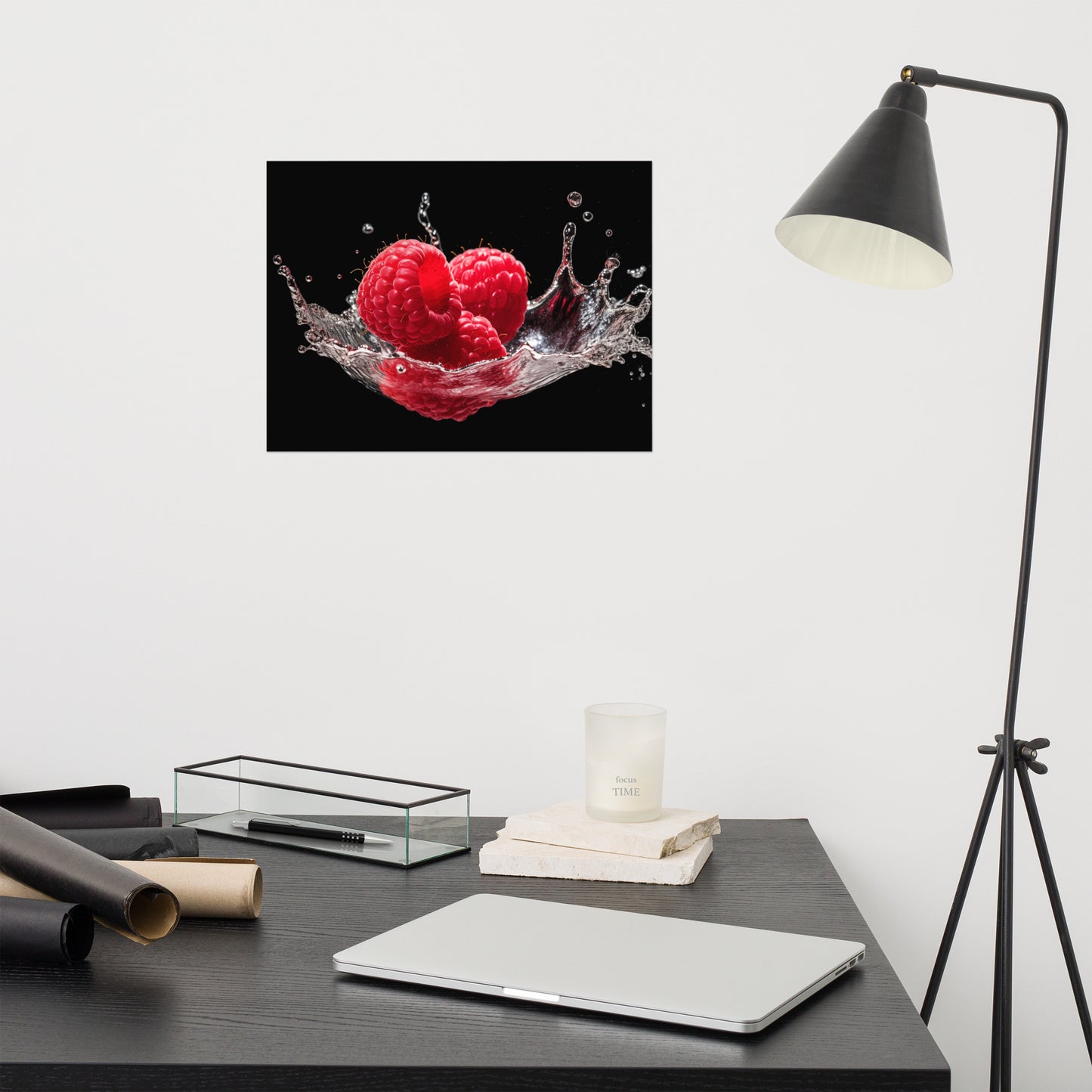 Hydration Sensation Raspberries in Water Photorealism - Digital Artwork Loose Art Print