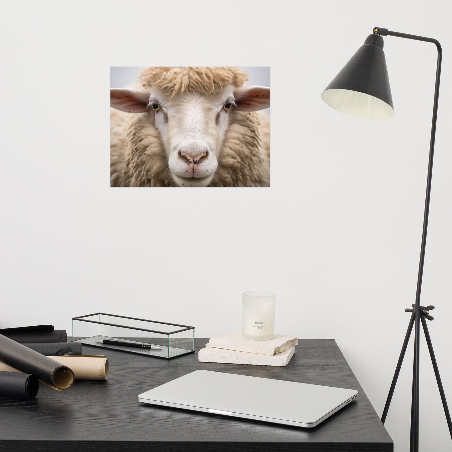 Innocent Eyes Sheep Portrait Photorealism - Digital Artwork Loose Art Print