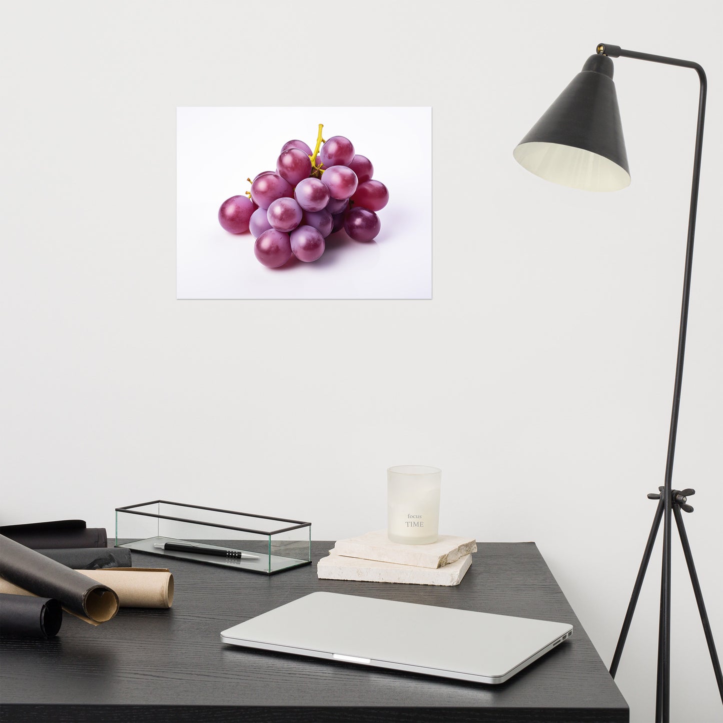 Juicy Jewels Purple Grapes on White photorealism - Digital Artwork Loose Art Print