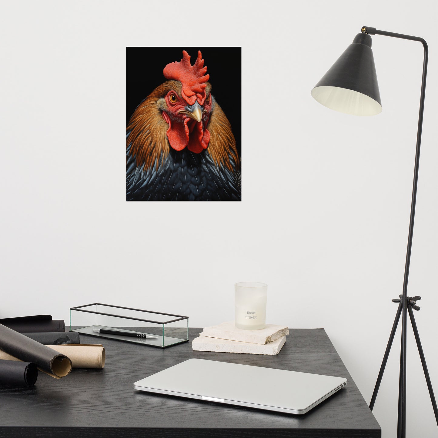 King of the Coop Rooster Portrait Photorealism - Digital Artwork Loose Art Print