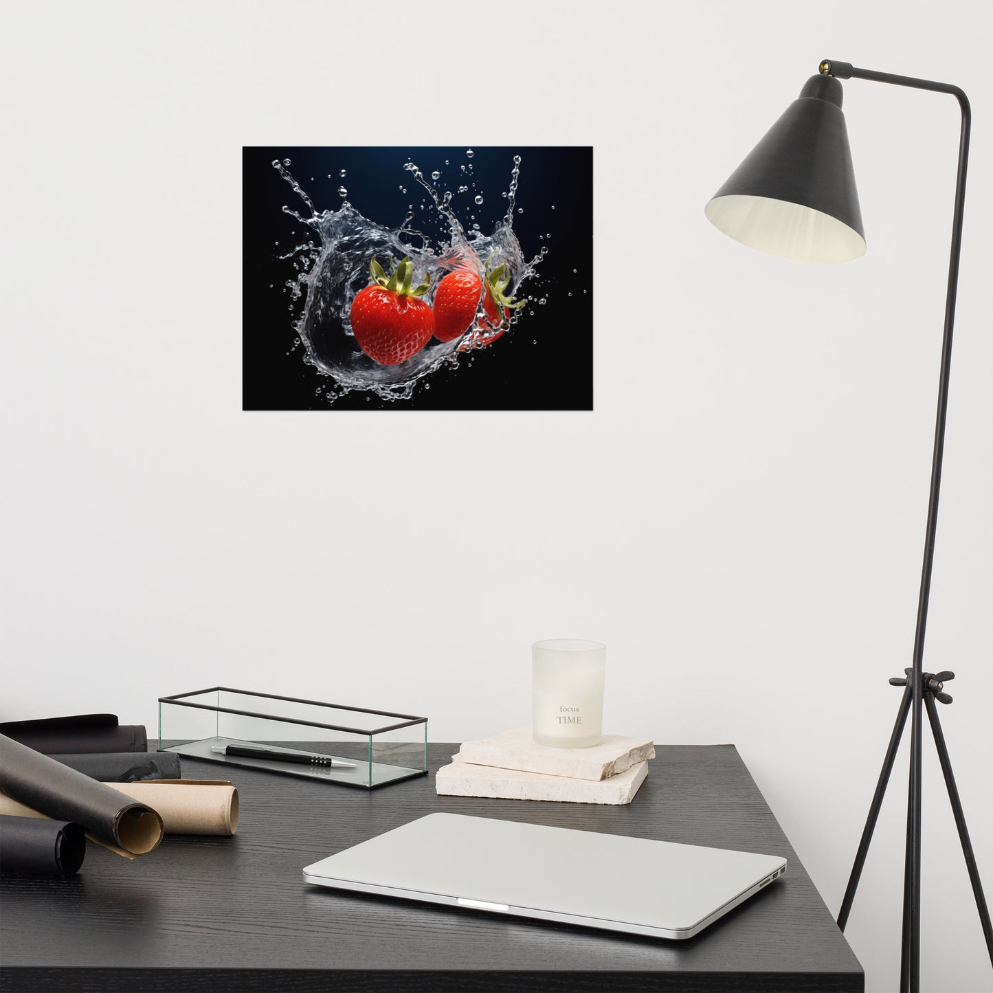 Liquid Harvest Strawberry in Water Photorealism - Digital Artwork Loose Art Print