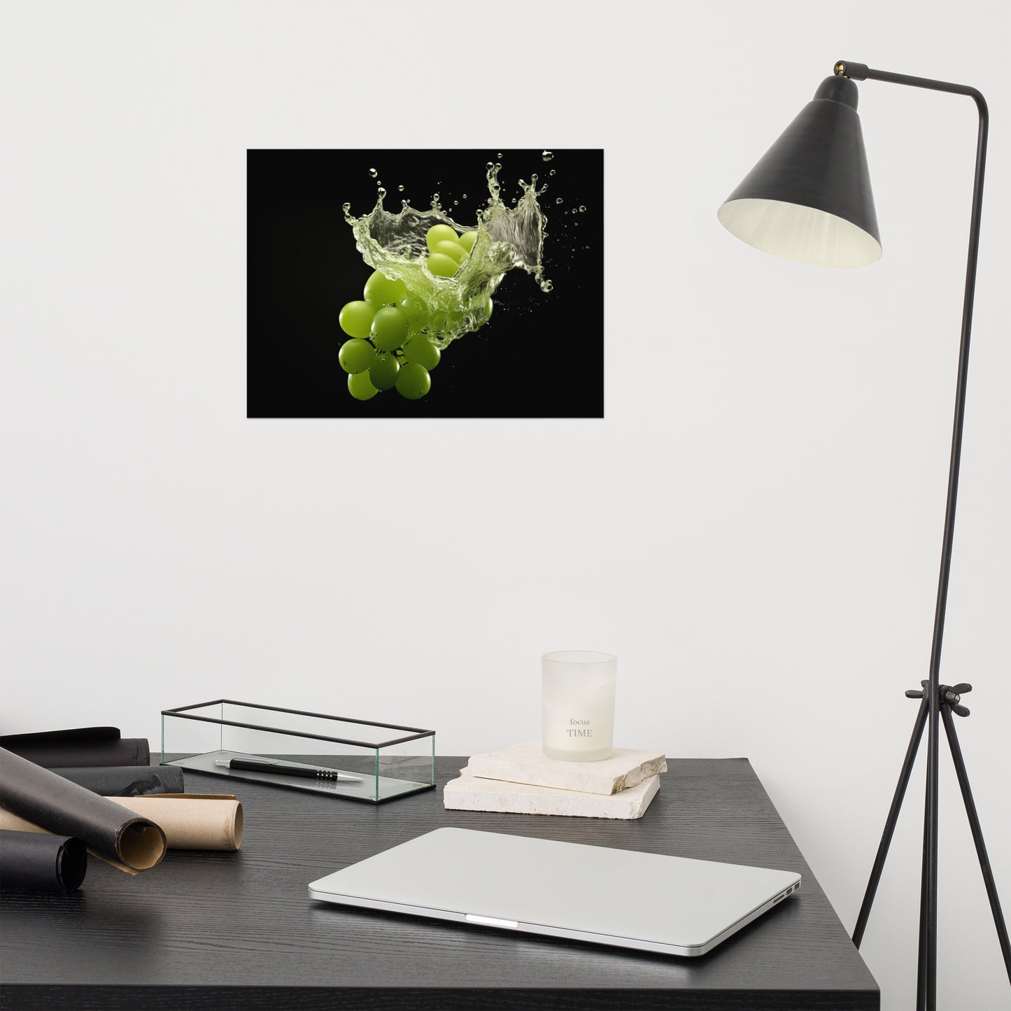 Liquid Symphony Green Grapes in Water Photorealism - Digital Artwork Loose Art Print