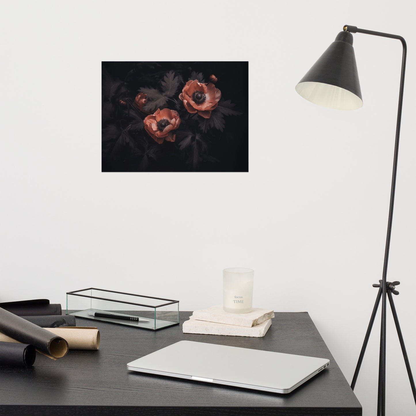 Midnight Majesty Dark Floral Photorealism - Digital Artwork Loose Art Print