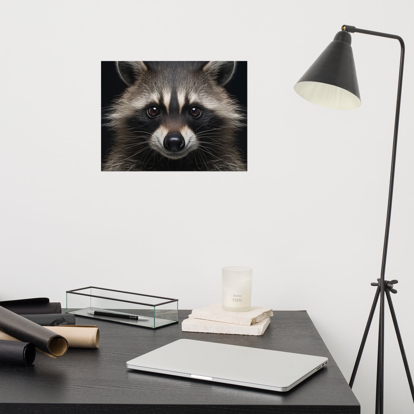 Midnight Mischief Raccoon Portrait Photorealism - Digital Artwork Loose Art Print