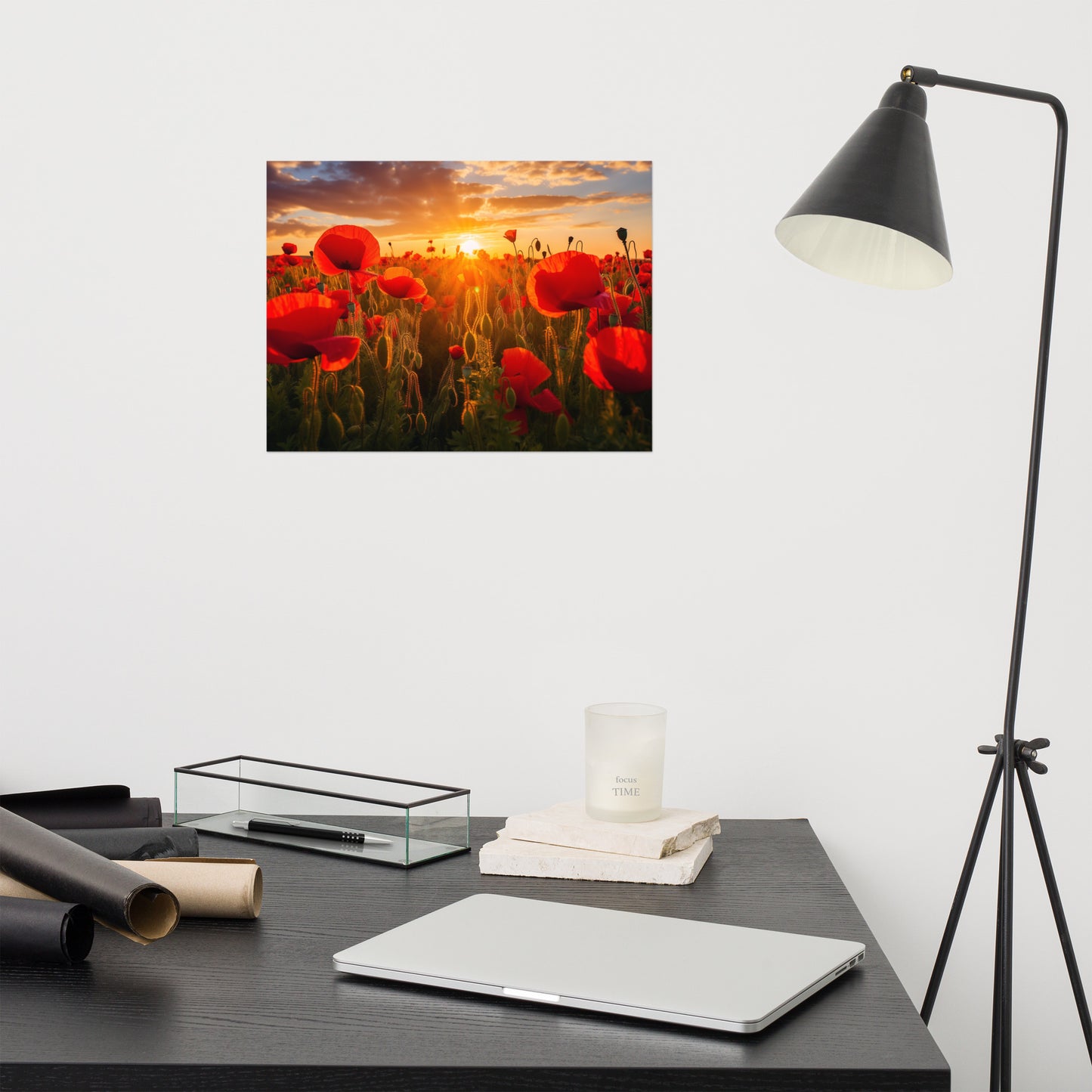 Nature's Crimson Canvas Poppy Field Sunset Photorealism - Digital Artwork Loose Art Print