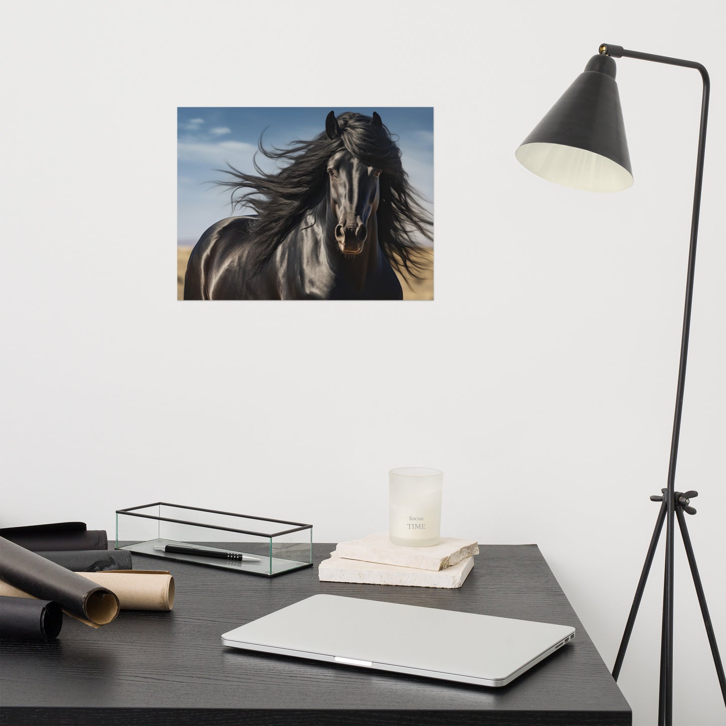 Ebony Flow - Minimal Horse Photorealism - Digital Artwork Loose Art Print