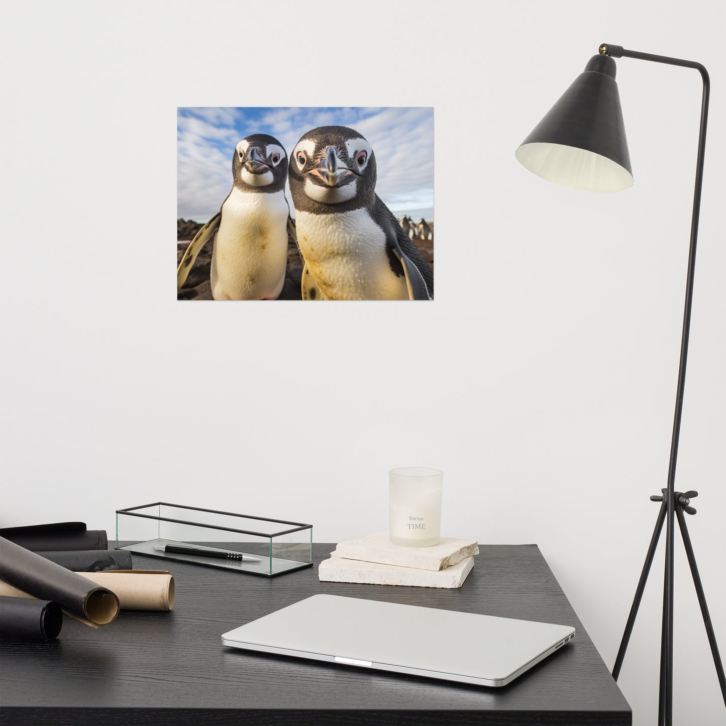 Penguin Pair Photorealism - Digital Artwork Loose Art Print